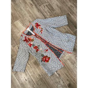 Chico's Embroidered Floral Ribbon Detail Jacket Black/Ivory Women's Size 1